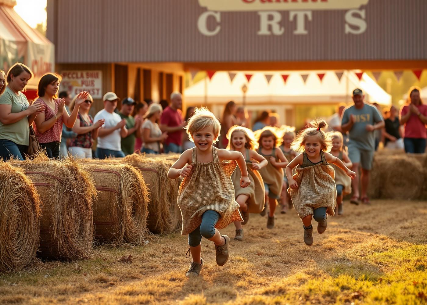 Kids racing a wheelbarrow course